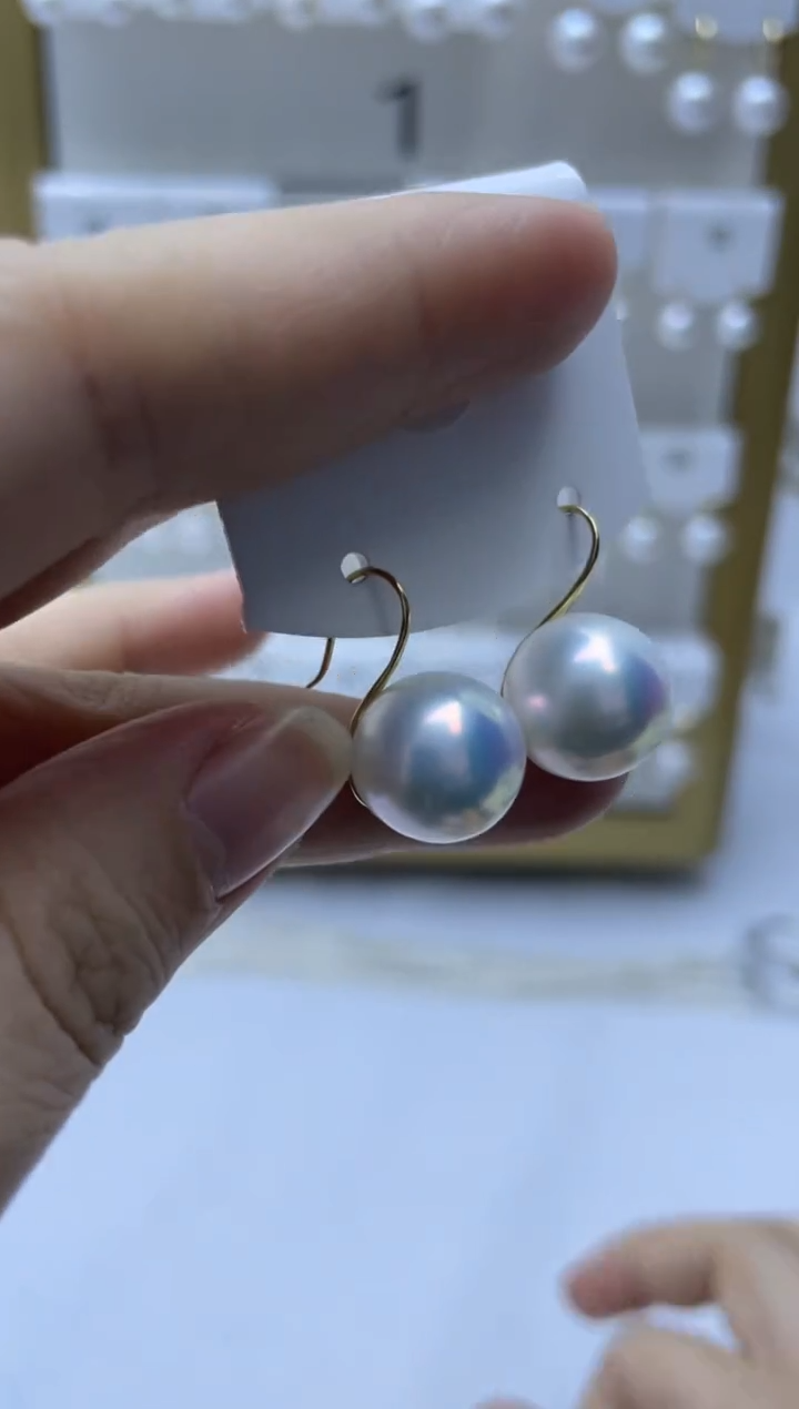 18K金镶嵌耳饰淡水珍珠12-13mm