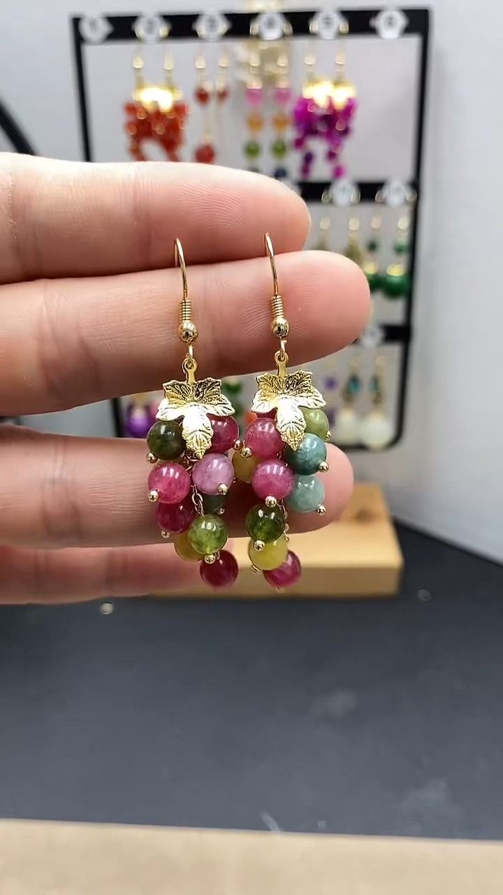 【闪购商品】碧玺耳饰银S925镀金镶嵌尺寸6mm葡萄03