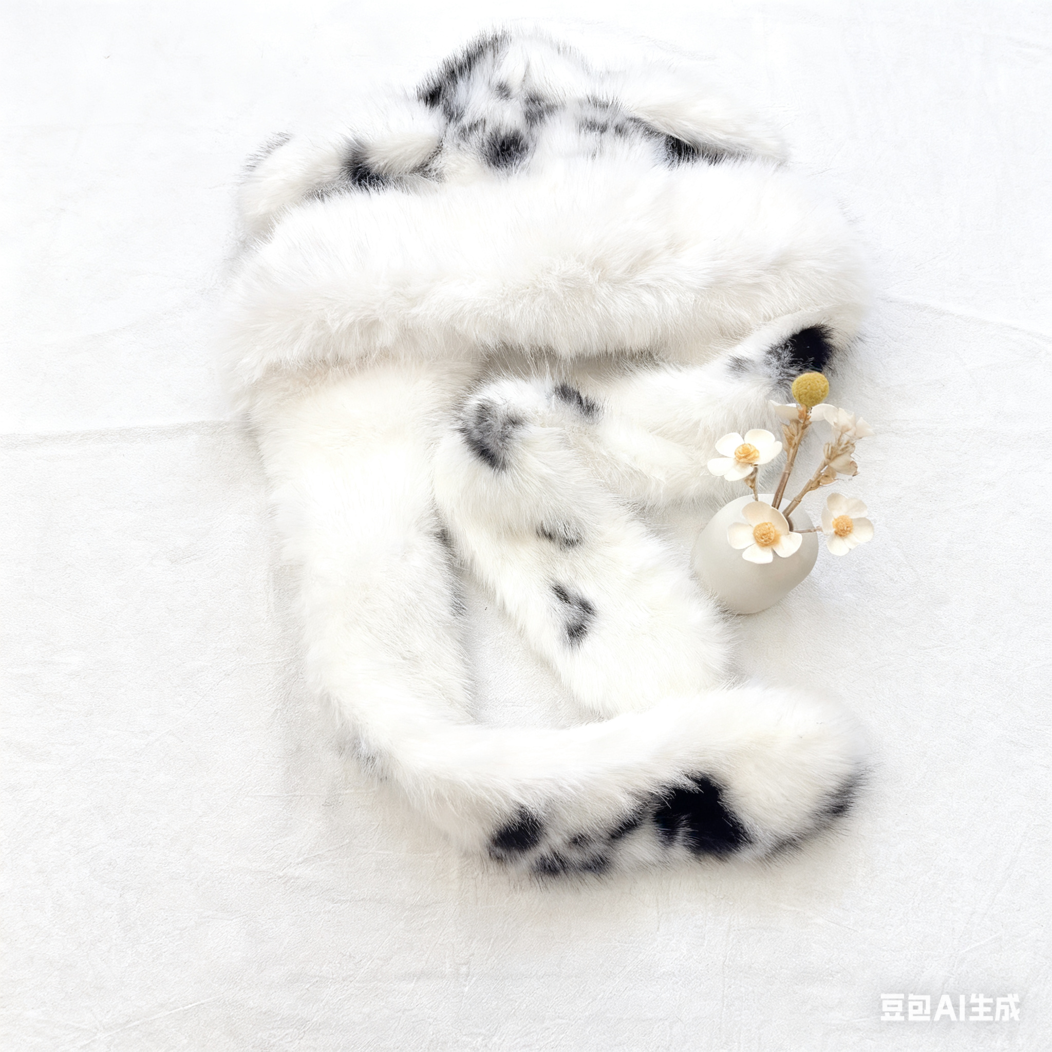 可爱小熊耳朵仿皮草女秋冬季甜美加绒加厚保暖护耳风雪帽牛奶花