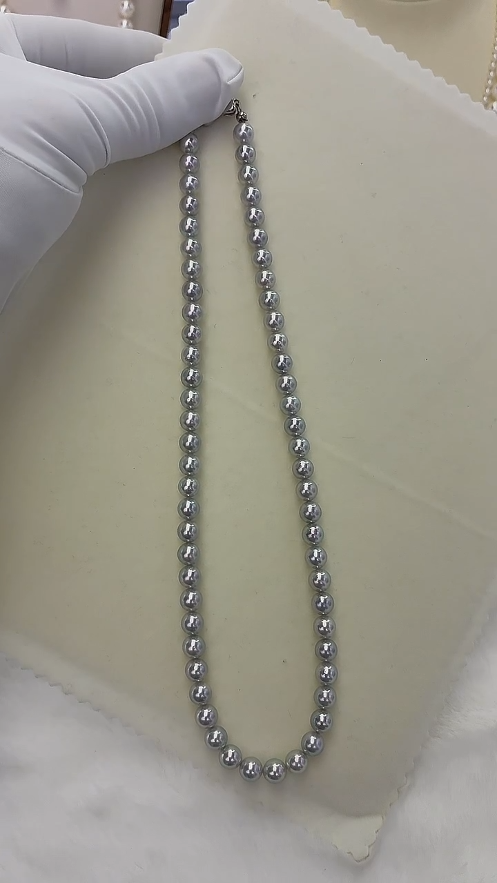 未镶嵌项链海水珍珠Akoya灰珠 满珠项链 6.5-7MM