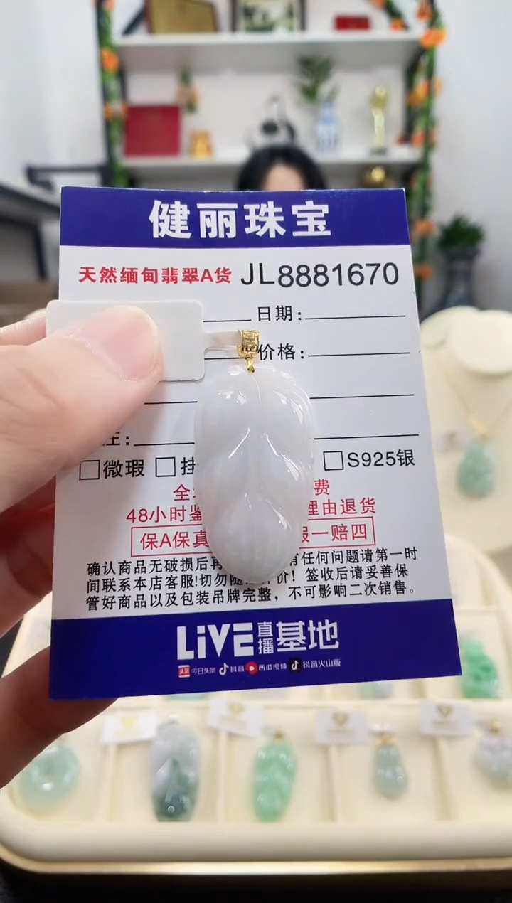 颈饰18K金镶嵌翡翠天然缅甸翡翠 金枝玉叶(一物一证)+银链
