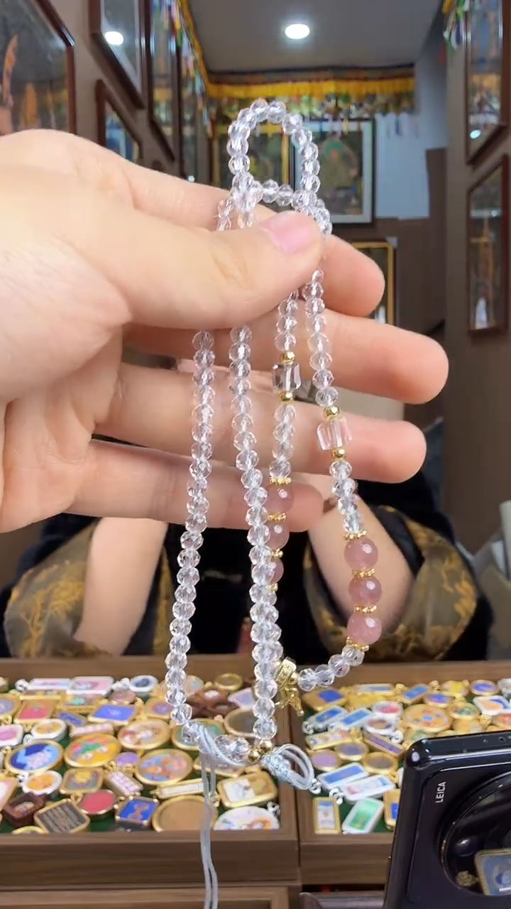 吊坠粉水晶唐卡链-纯手绘唐卡