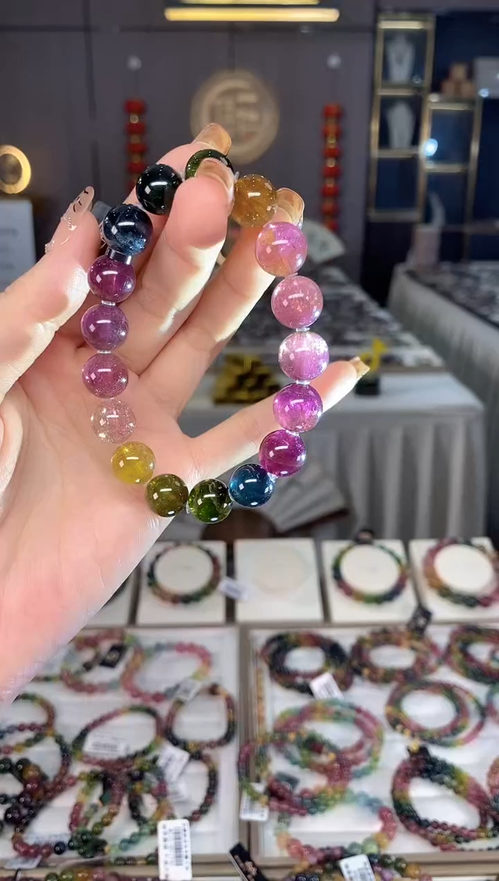 未镶嵌老矿碧玺色标彩虹单圈手串11mm+碧玺dan多样性发货一条