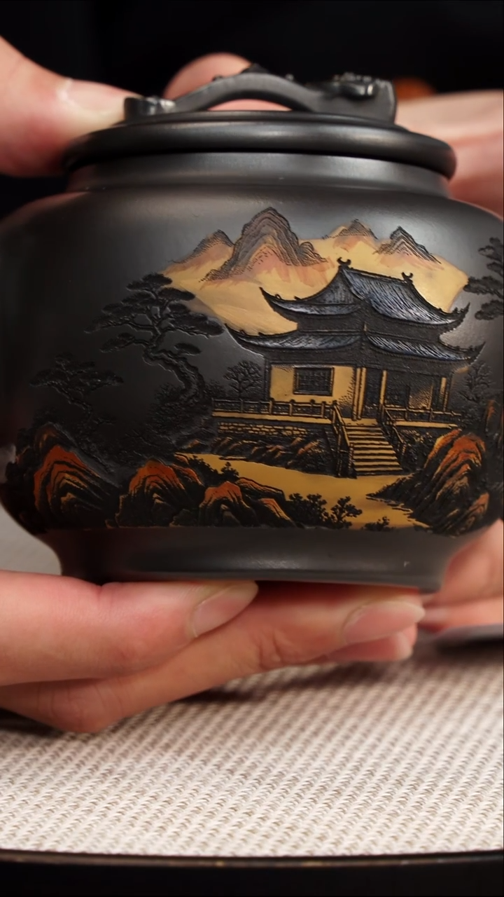 茶壶紫砂宜兴紫砂 如意壶彩绘 范传梅