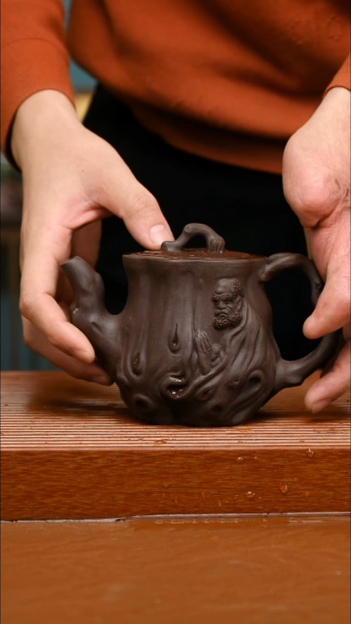 茶壶紫砂树桩达摩壶精工紫泥294