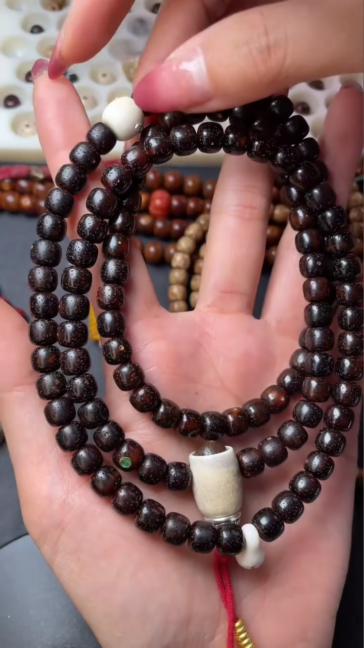 【闪购商品】星月菩提吊坠精工级黑金桶珠鹿角转珠三通款8*7长串
