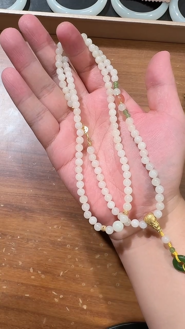 【闪购商品】和田玉珠链未镶嵌1216和田玉藕粉6mmDIY