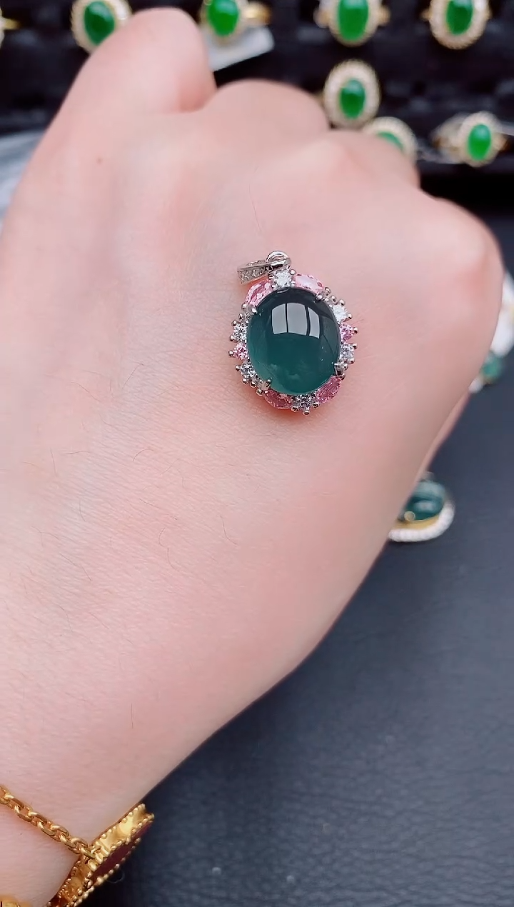 【闪购商品】翡翠颈饰银S925镶嵌天然a货翡翠524