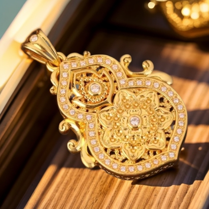 【微微姐专享】18k金 精工豪镶四美葫芦吊坠 气质百搭（赠链）