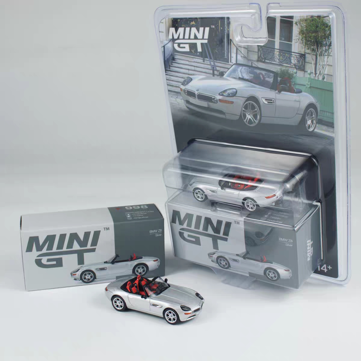 MINI GT 1:64 宝马 BMW Z8 敞篷跑车 银色 #998 合金汽车模型