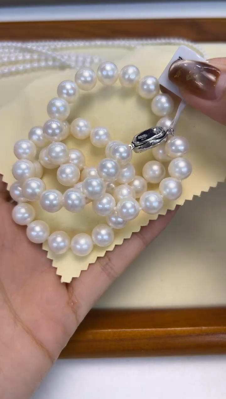 项链银S925镶嵌淡水珍珠8.5-9.5mm无核