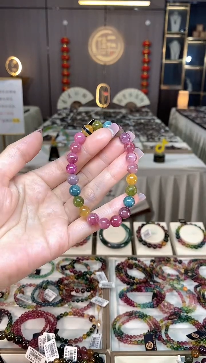 未镶嵌老矿碧玺彩虹单圈手串8mm+碧玺hon多样性发一条