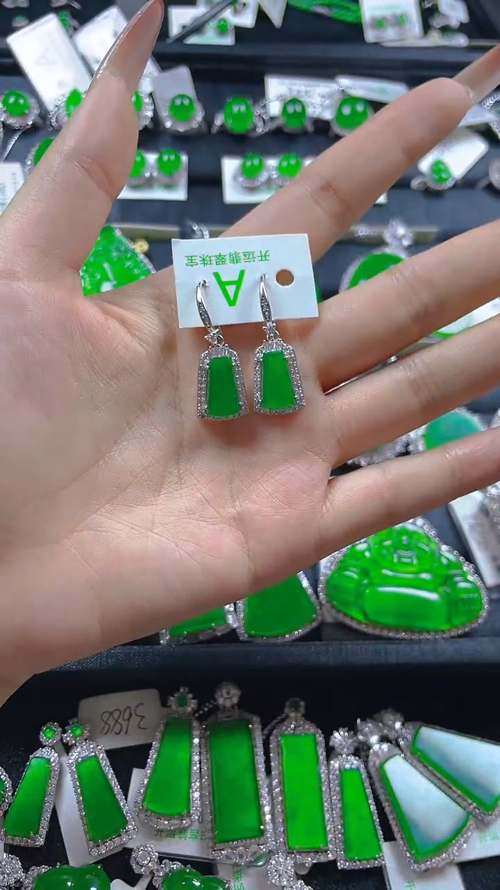 银S925镶嵌翡翠耳饰11