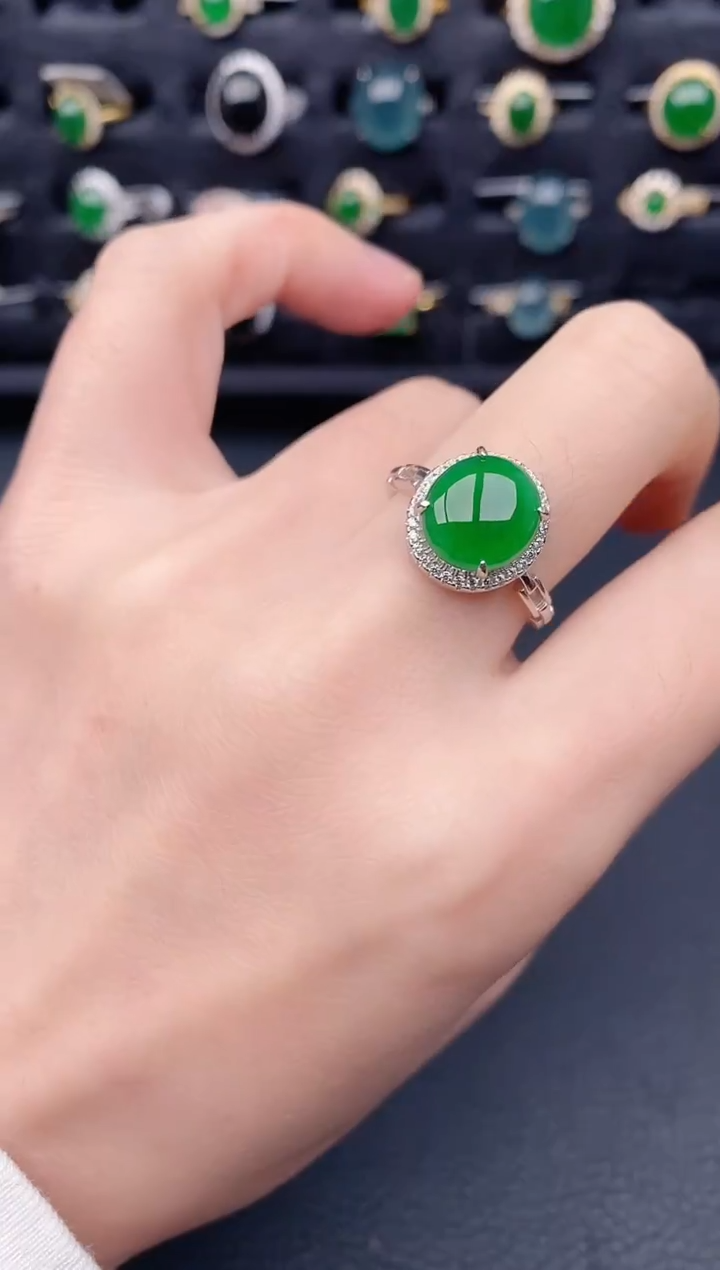 银S925镶嵌戒指翡翠天然a货翡翠398