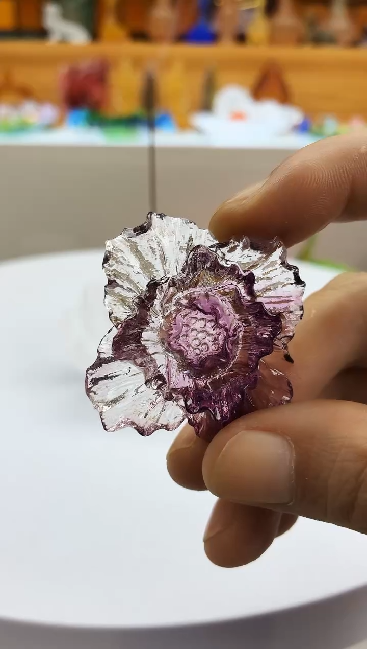 手工艺品琉璃紫色牡丹花线香插4公分