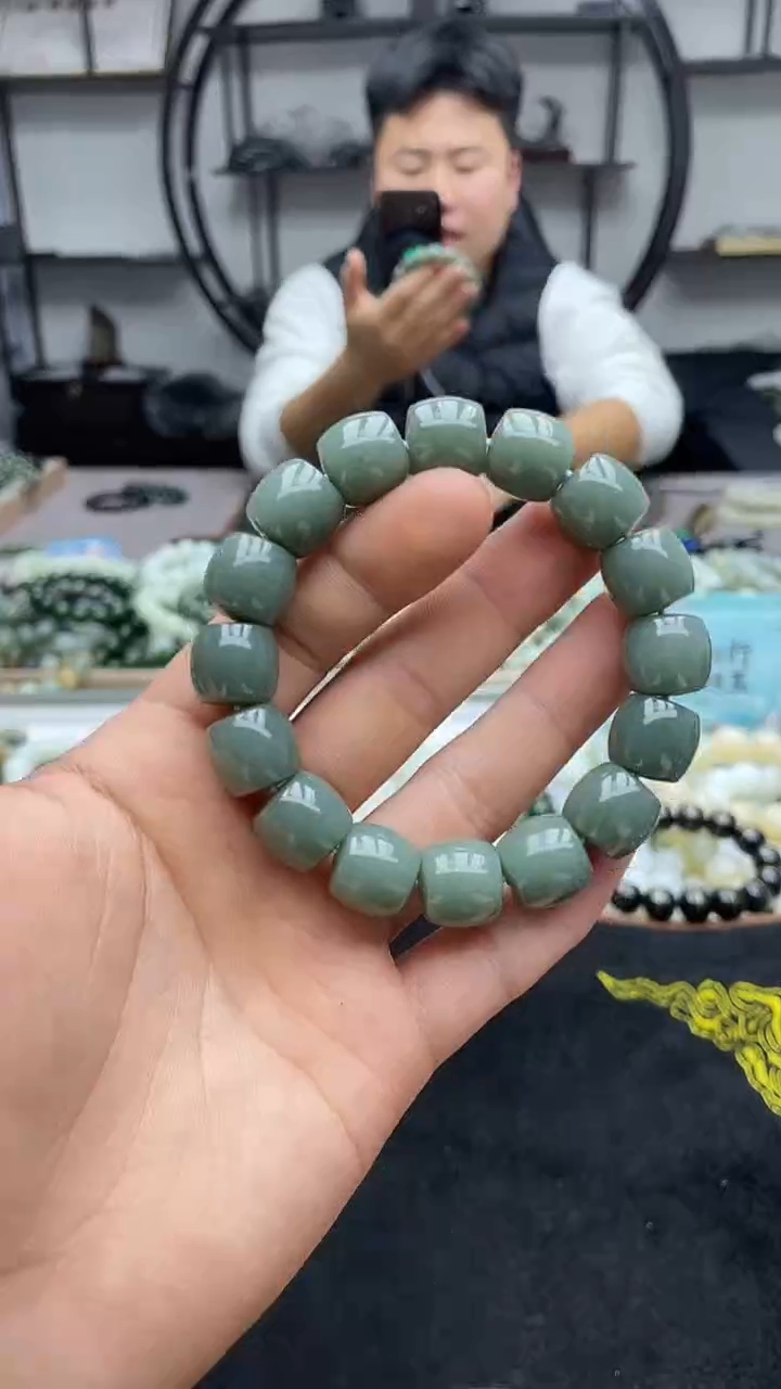 未镶嵌手串和田玉纯天然新疆沙枣青汝瓷蓝14直切
