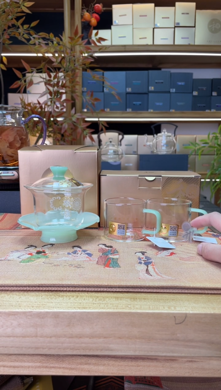 【闪购商品】皮球花/禾荷盖碗/浅玉+清禾杯/浅玉