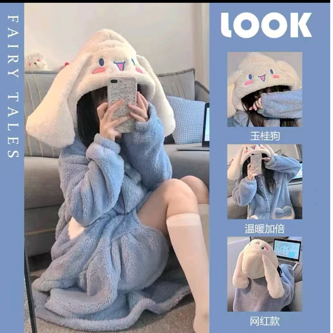 【玉桂狗】一整套长袖女秋冬睡衣女士常规套装毛绒冬季家居服