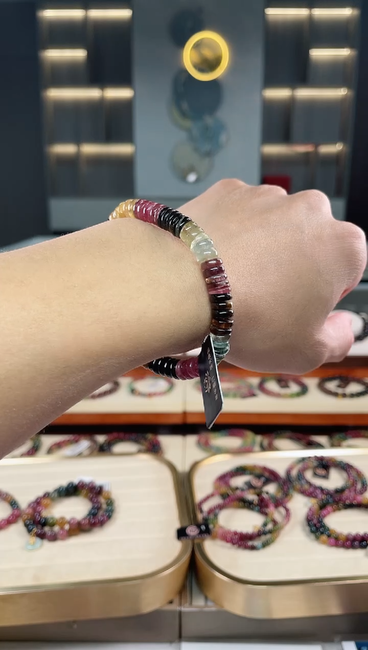 未镶嵌算盘珠老矿碧玺彩虹单圈手串碧玺多样性发一条xion