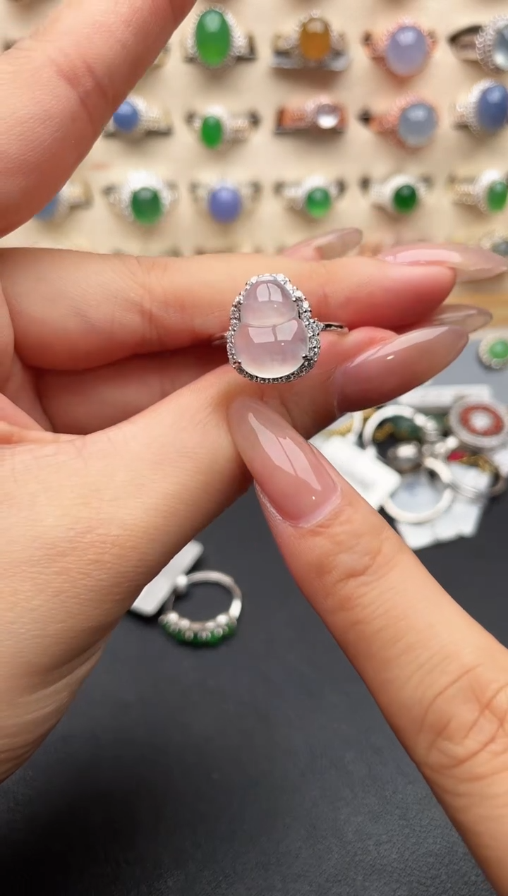 银S925镶嵌戒指翡翠一物一证一礼盒