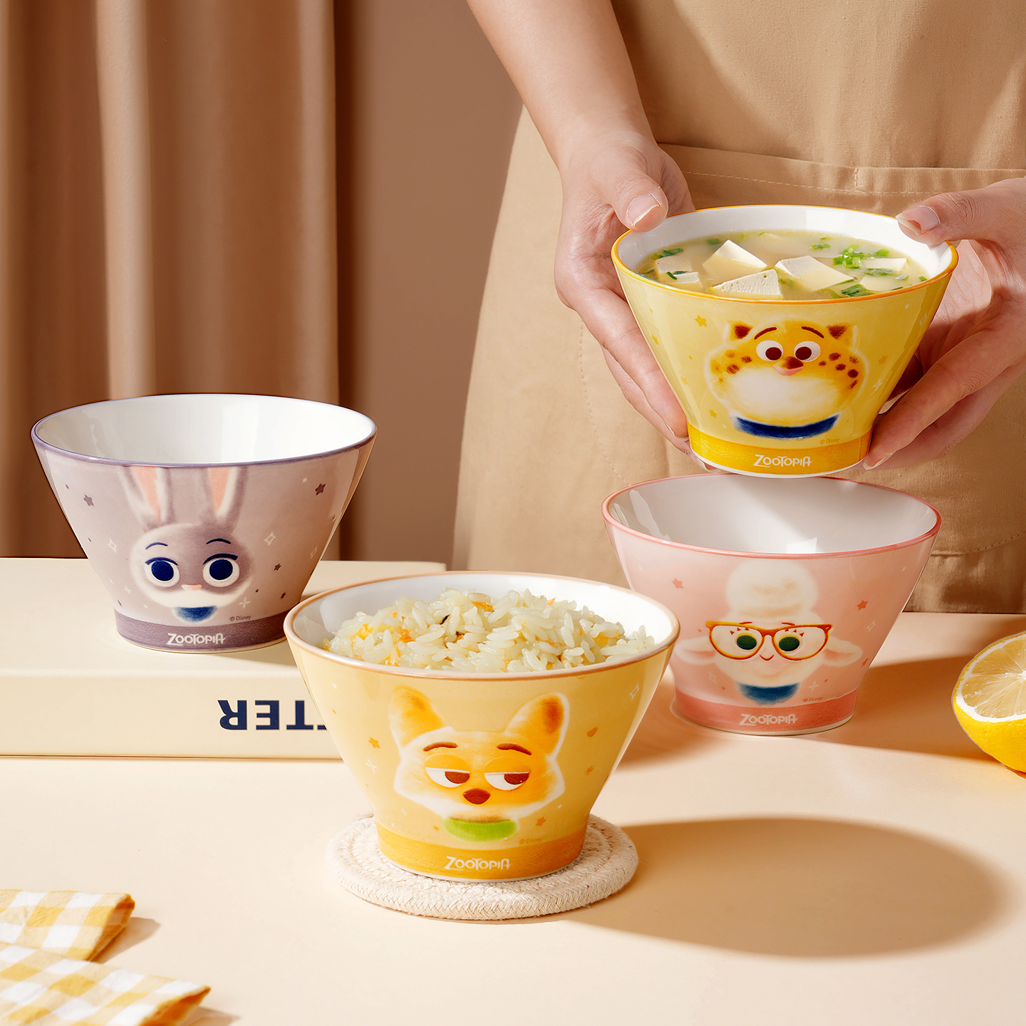 迪士尼疯狂动物城朱迪尼克斗笠碗陶瓷饭碗家用汤碗面碗沙拉碗