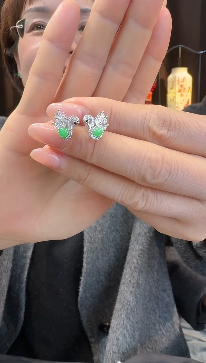 【闪购商品】翡翠耳饰银S925镶嵌耳饰