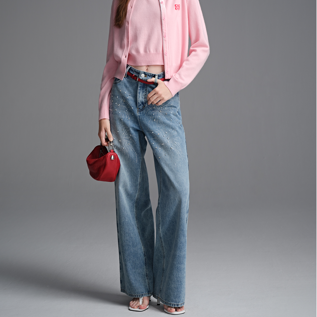 COCOON蓝色烫钻直筒裤26112BC173325064