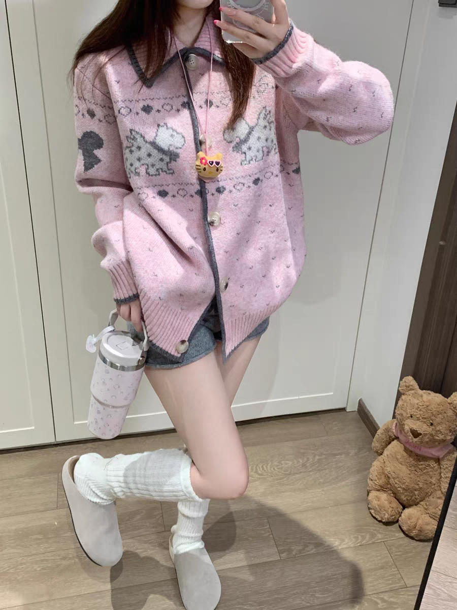 韩版软糯甜美提花长袖针织毛衣女巨好看的新款宽松显瘦开衫上衣潮