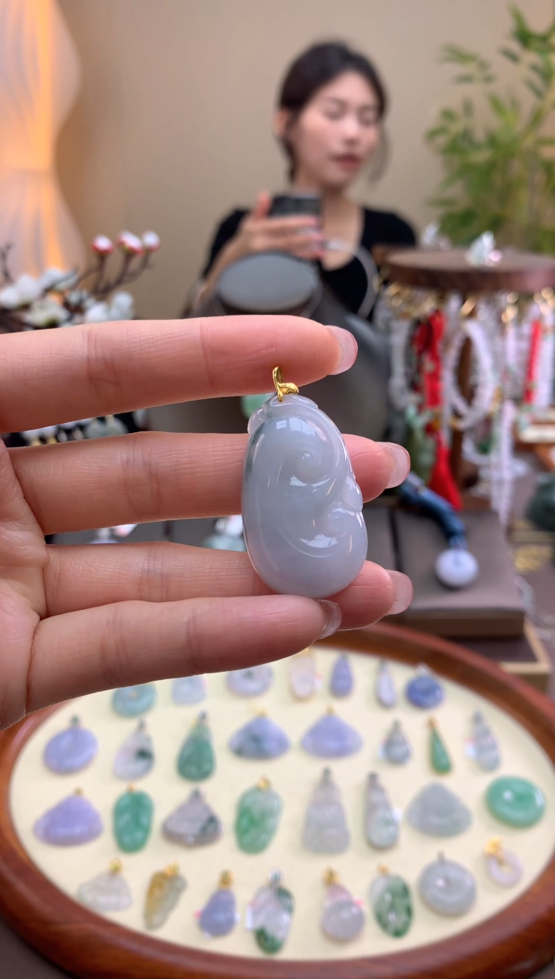 【闪购商品】翡翠颈饰18K金镶嵌如意