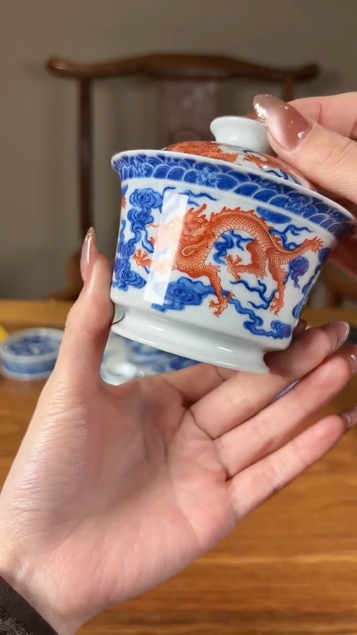 【闪购商品】杯望月怀古青花龙盖碗