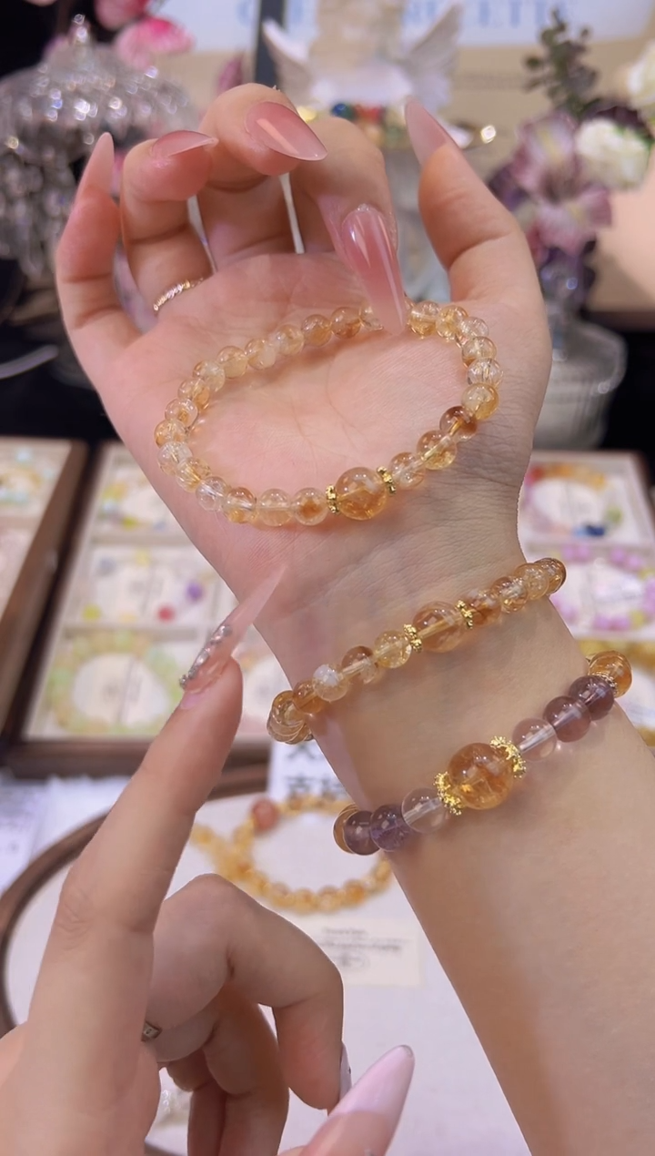 水晶手串合金【日进斗金】黄塔晶设计手串
