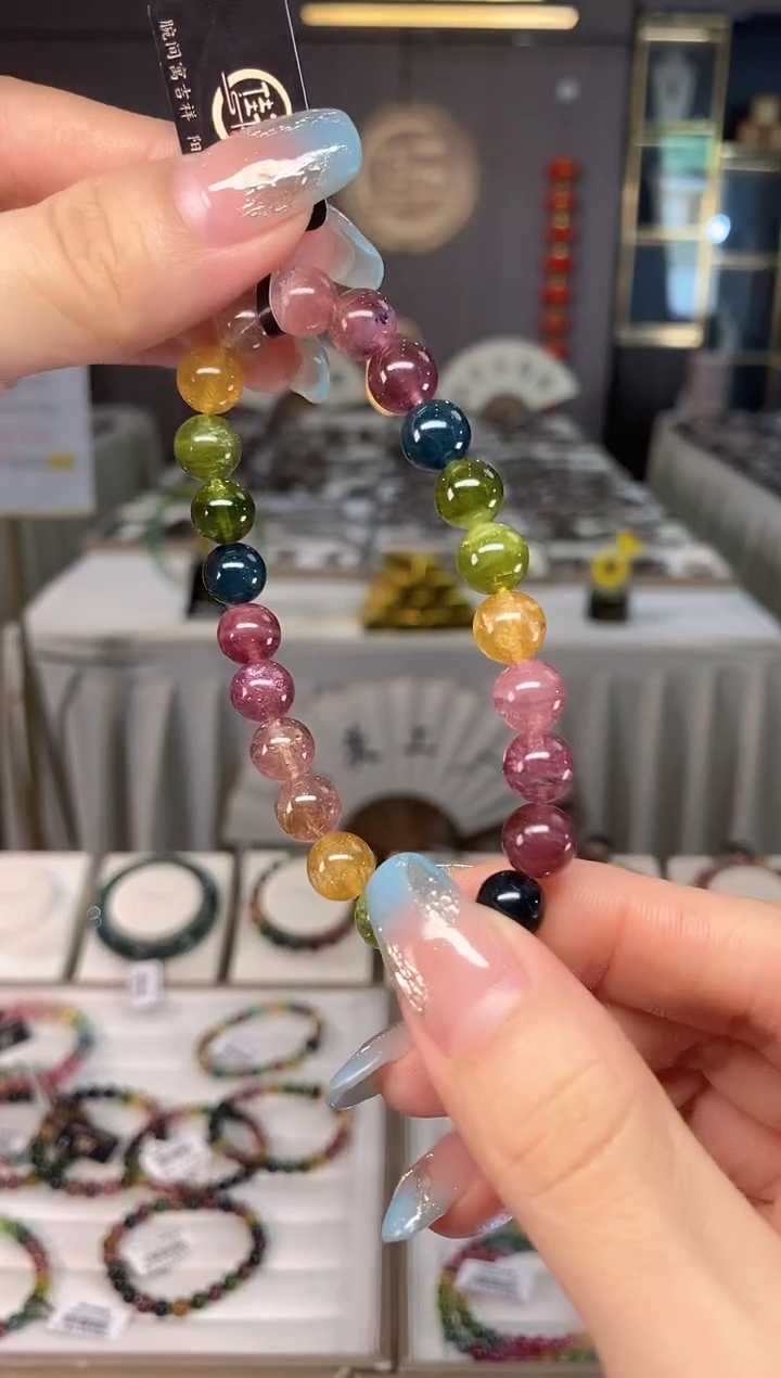 未镶嵌老矿碧玺色标彩虹单圈手串8mm+碧玺多样性发一条mz