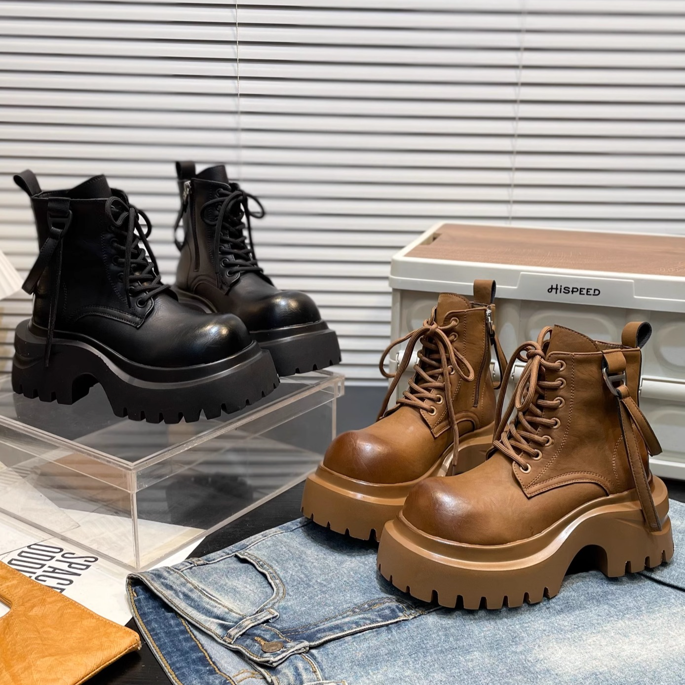 7cm真皮厚底小个子增高马丁靴女2025秋季新款休闲拉链机车短靴潮