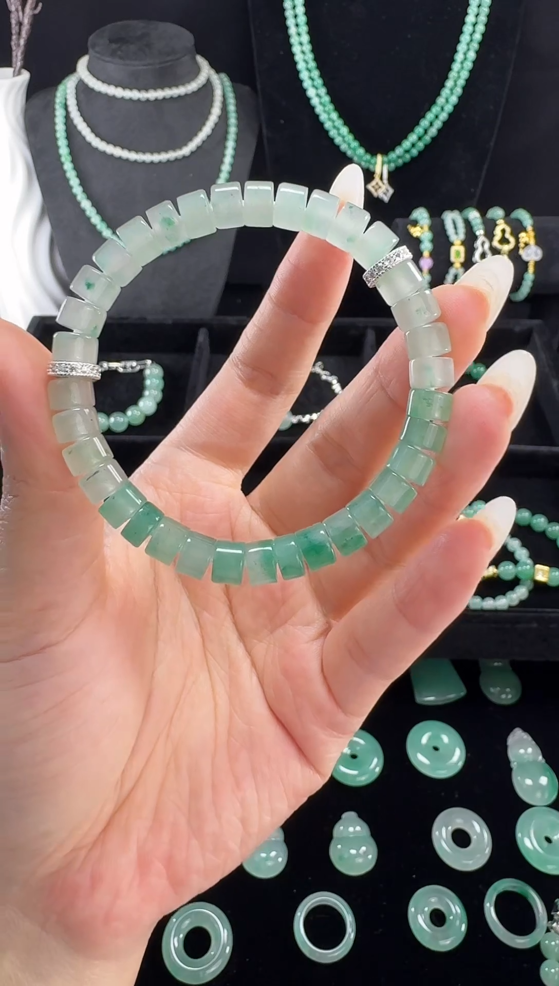 合金手链石英质玉（非洲翠）方切手链