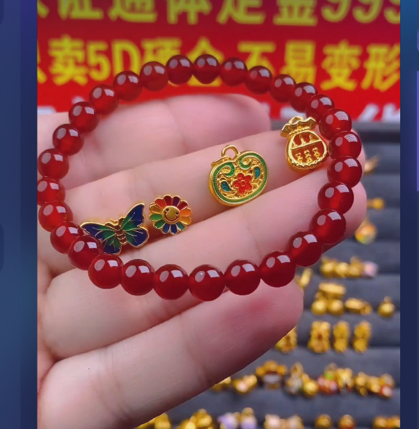 足金999 太阳花+有钱花+福袋算盘+蓝蝴蝶2个/ 多样性发
