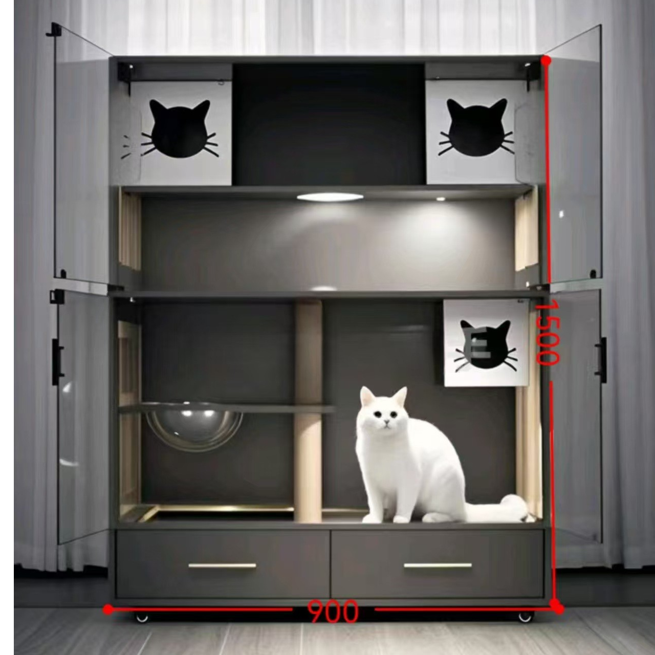 猫别墅玻璃加大空间一体式猫窝实木豪华多功能分区猫别墅猫咪别墅