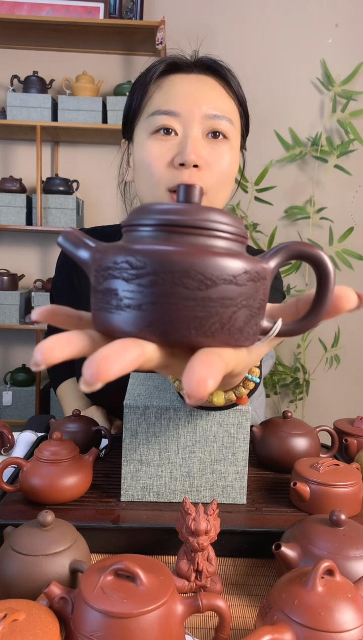 茶壶紫砂全手工铁血红砂山水德钟