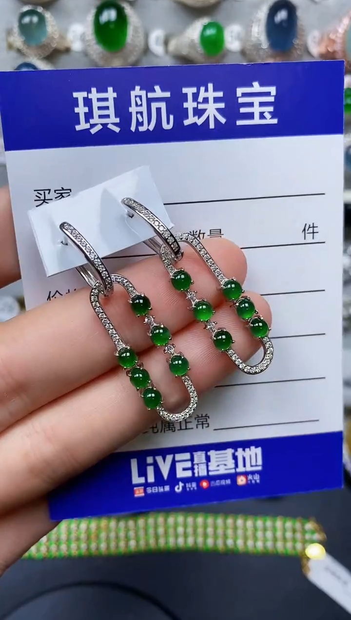 【闪购商品】翡翠耳饰银S925镶嵌0054