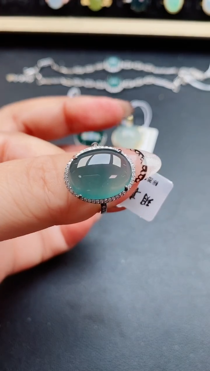 翡翠戒指银S925镶嵌50805