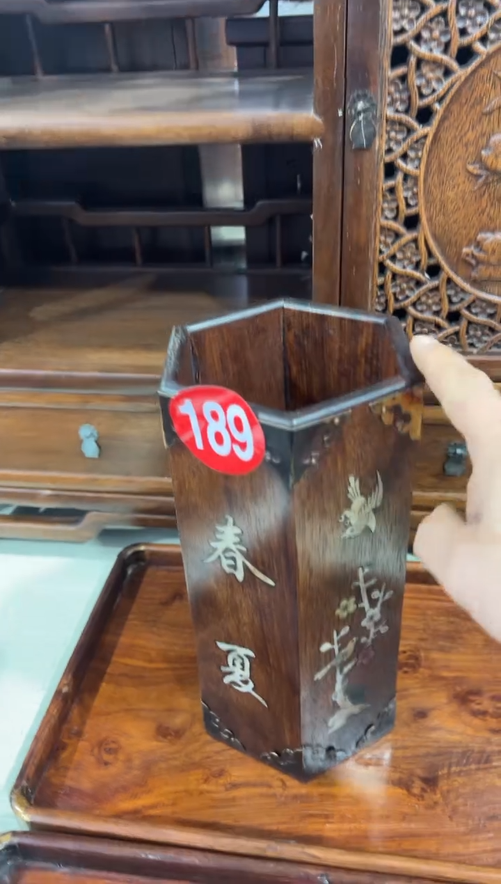 木木 黄花梨螺钿镶嵌春夏秋冬帽筒储物桶