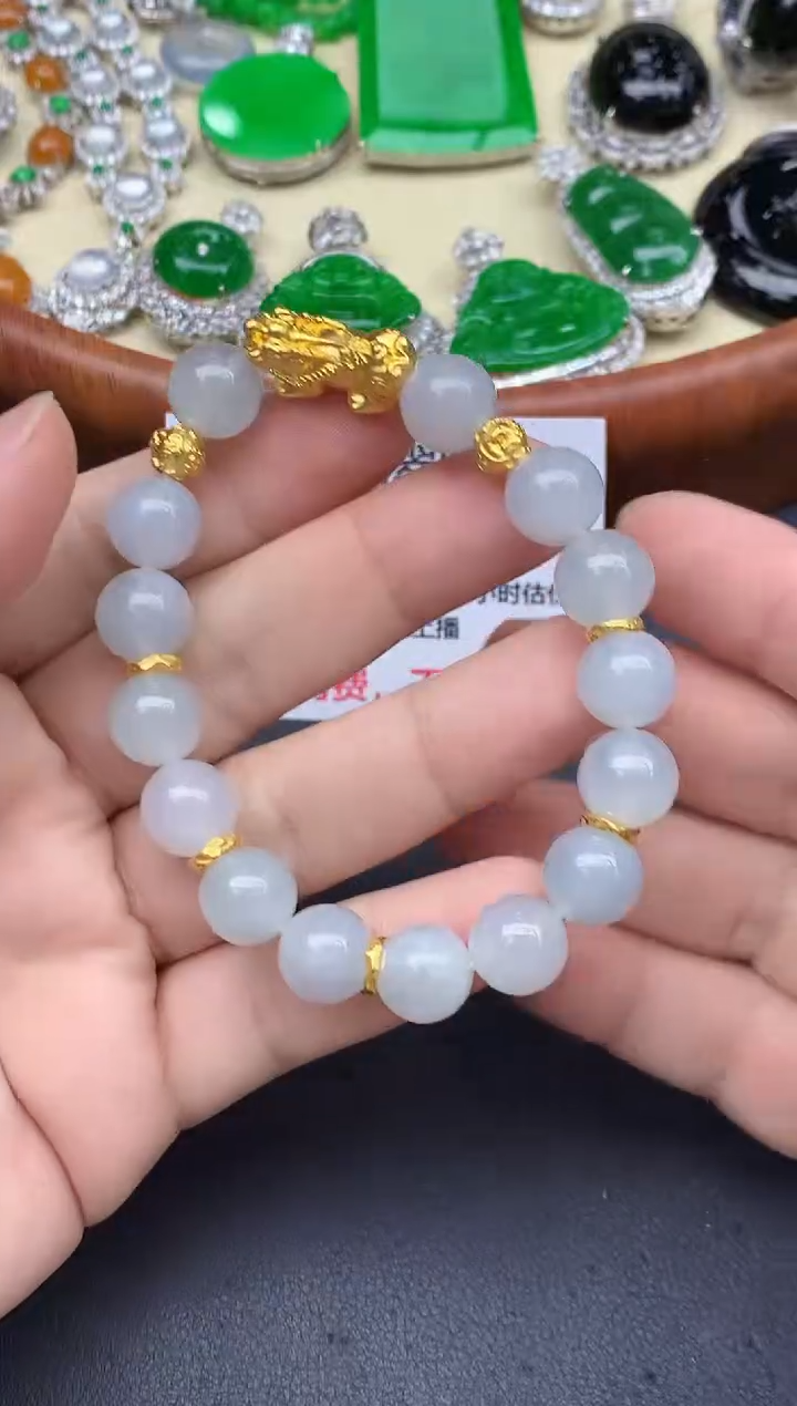 足金镶嵌手链翡翠465-中国好珍宝