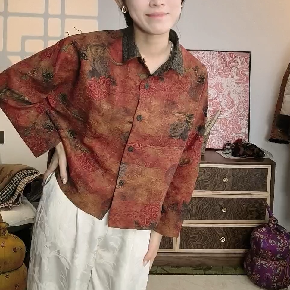 【火烧云】2026早春新款双面穿油丝夹克过河泥挺阔宽松短外套长袖