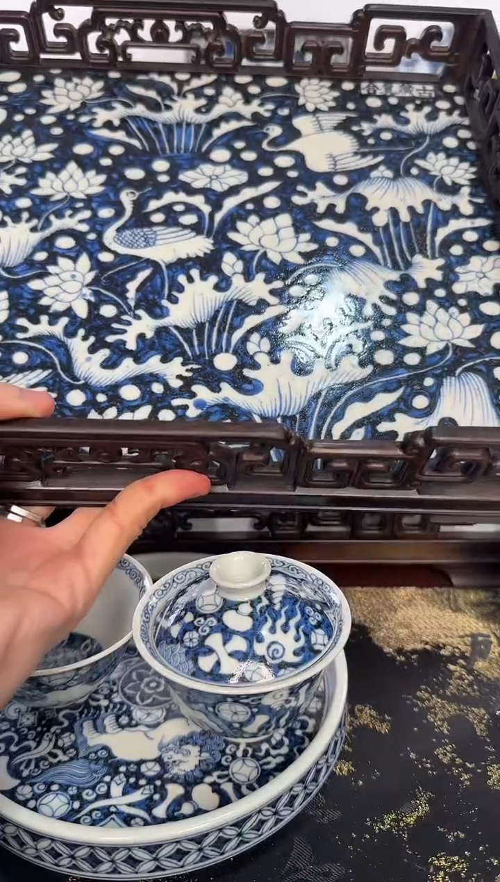 【闪购商品】摆件含真藏古撒蓝一路联科承盘