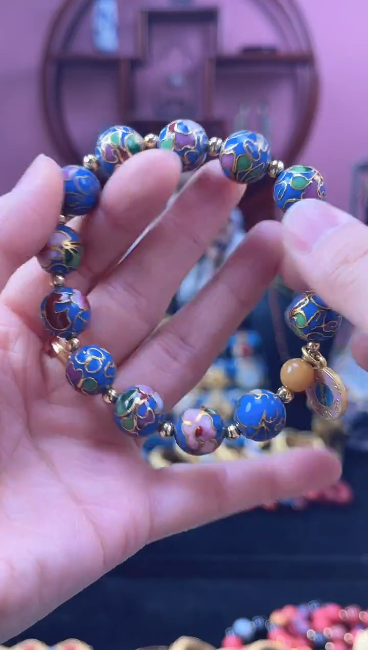 非遗景泰蓝 手串 湖蓝 1.2