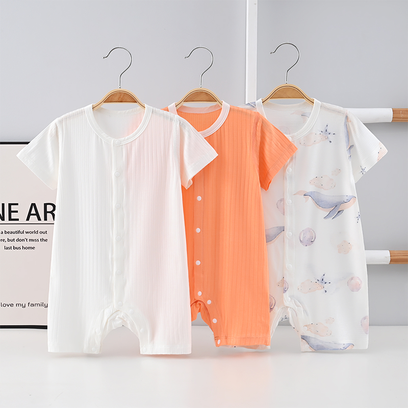 婴幼儿夏季连体衣新生儿短袖哈衣亲肤凉爽幼儿衣服外出爬爬服