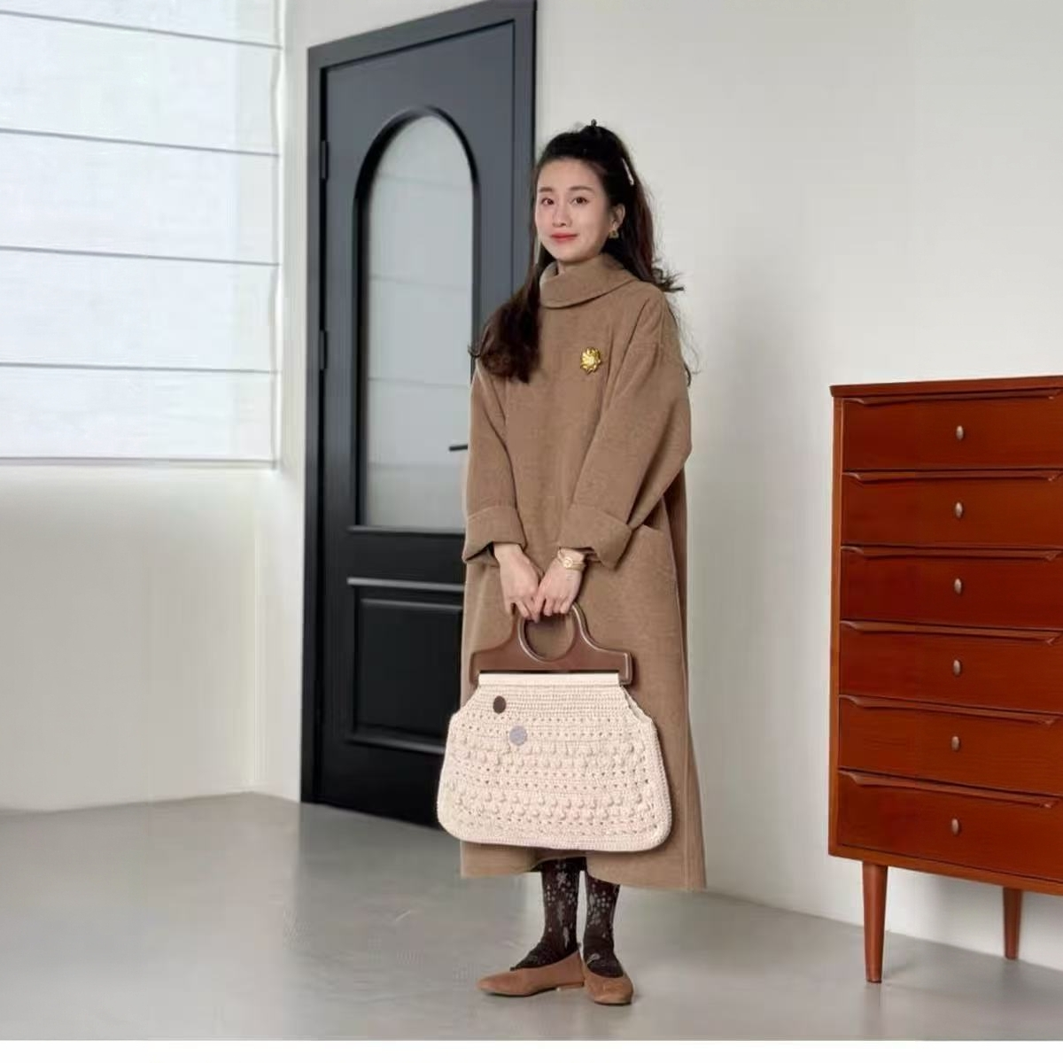 满壹原创【15.5μm立绒】小众设计连衣裙大衣女长款双面呢外套冬