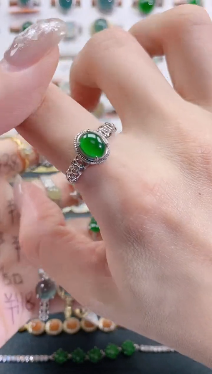 银S925镶嵌戒指翡翠天然翡翠
