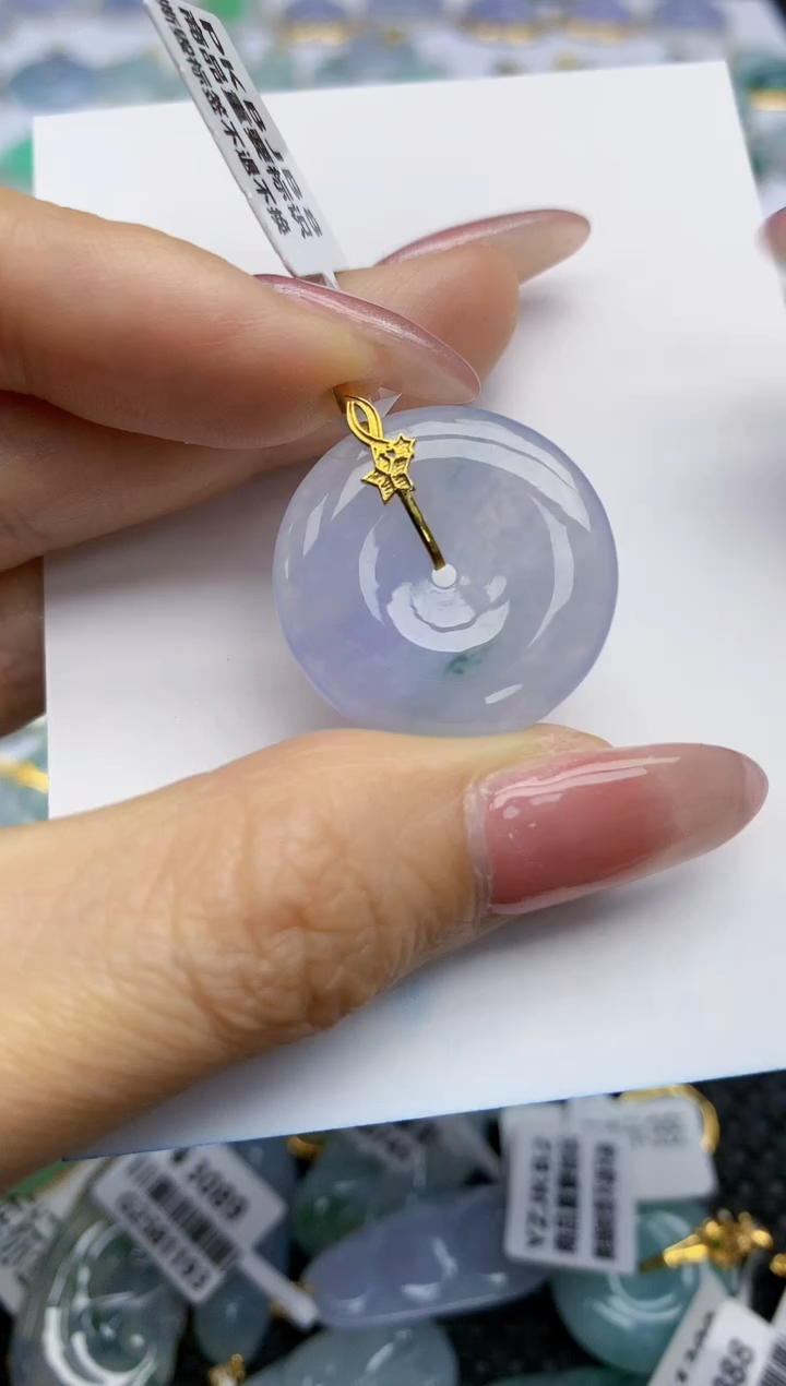 【闪购商品】翡翠挂件18K金镶嵌天然翡翠A货