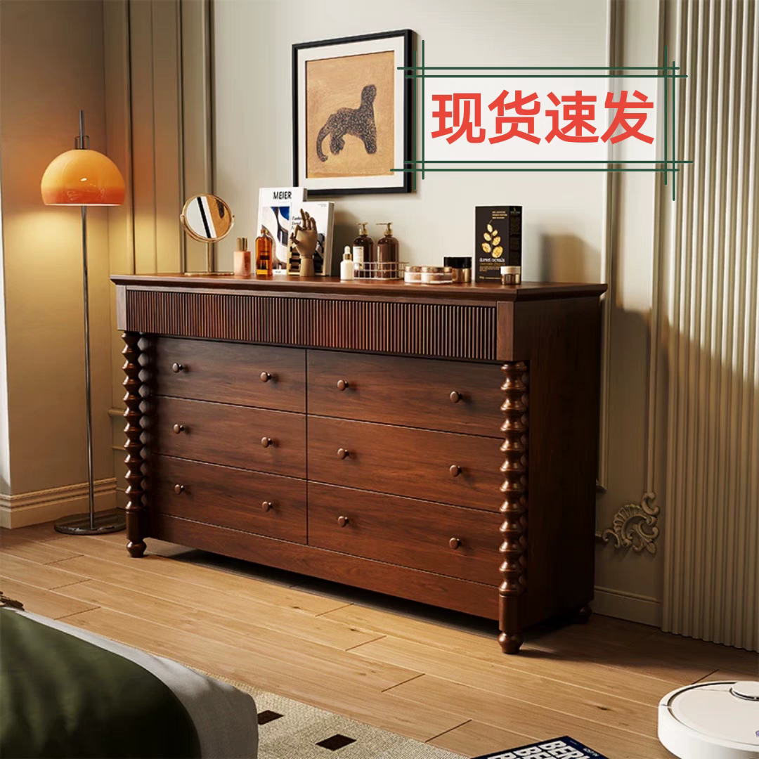 法式中古斗柜实木入户装饰柜美式斗柜复古做旧玄关柜进门边柜储柜