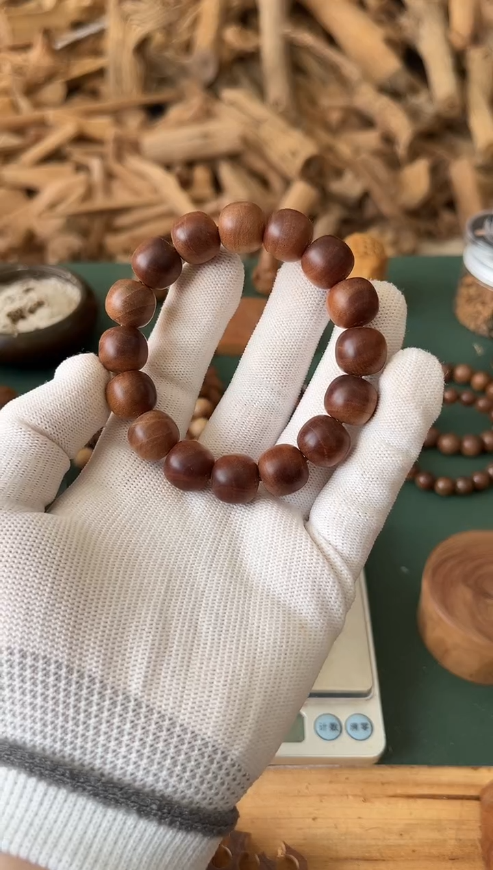 檀香木手串阿*正区老山檀油根料13*14横纹单圈